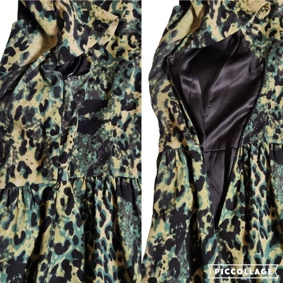 Kensie Green Black Animal Print Cap Sleeve Fit & Flare Mini Dress Sz S - Picture 8 of 12